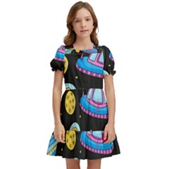 Seamless Pattern With Space Objects Ufo Rockets Aliens Hand Drawn Elements Space Kids  Puff Sleeved Dress