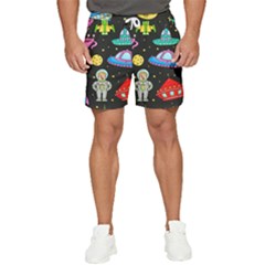 Seamless Pattern With Space Objects Ufo Rockets Aliens Hand Drawn Elements Space Men s Runner Shorts