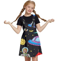 Seamless Pattern With Space Objects Ufo Rockets Aliens Hand Drawn Elements Space Kids  Apron Dress by Hannah976