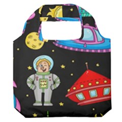 Seamless Pattern With Space Objects Ufo Rockets Aliens Hand Drawn Elements Space Premium Foldable Grocery Recycle Bag