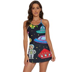 Seamless Pattern With Space Objects Ufo Rockets Aliens Hand Drawn Elements Space 2-in-1 Flare Activity Dress