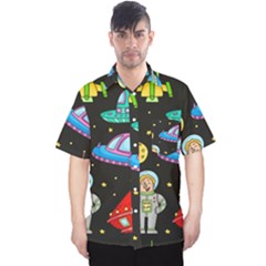 Seamless Pattern With Space Objects Ufo Rockets Aliens Hand Drawn Elements Space Men s Hawaii Shirt