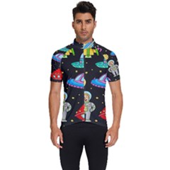 Seamless Pattern With Space Objects Ufo Rockets Aliens Hand Drawn Elements Space Men s Short Sleeve Cycling Jersey