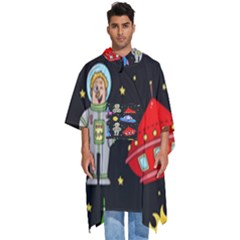 Seamless Pattern With Space Objects Ufo Rockets Aliens Hand Drawn Elements Space Men s Hooded Rain Ponchos