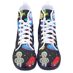 Seamless Pattern With Space Objects Ufo Rockets Aliens Hand Drawn Elements Space Kid s High-Top Canvas Sneakers