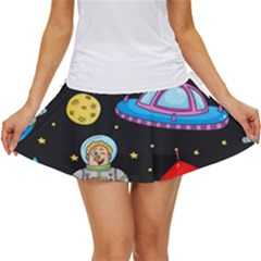 Seamless Pattern With Space Objects Ufo Rockets Aliens Hand Drawn Elements Space Women s Skort