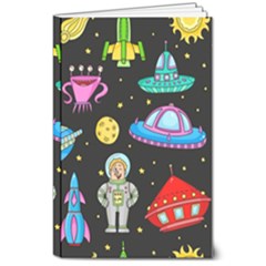 Seamless Pattern With Space Objects Ufo Rockets Aliens Hand Drawn Elements Space 8  x 10  Softcover Notebook