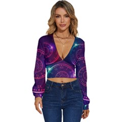 Time Machine Long Sleeve Deep-v Velour Top by Hannah976