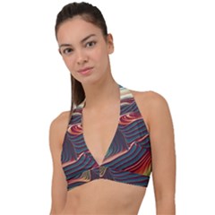 Dessert Storm Wave  pattern  Halter Plunge Bikini Top by coffeus