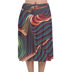 Dessert Storm Wave  pattern  Velvet Flared Midi Skirt by coffeus