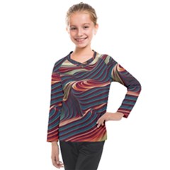 Dessert Storm Wave  pattern  Kids  Long Mesh T-shirt