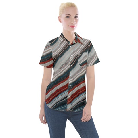 Dessert Road  pattern  All Over Print Design Women s Short Sleeve Pocket Shirt by coffeus