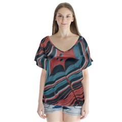 Dessert Land  pattern  All Over Print Design V-neck Flutter Sleeve Top by coffeus