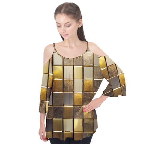 Golden Mosaic Tiles  Flutter Sleeve T-shirt  by essentialimage