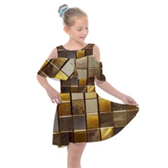 Golden Mosaic Tiles  Kids  Shoulder Cutout Chiffon Dress by essentialimage