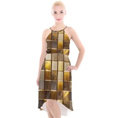 Golden Mosaic Tiles  High-low Halter Chiffon Dress  by essentialimage