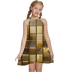 Golden Mosaic Tiles  Kids  Halter Collar Waist Tie Chiffon Dress by essentialimage