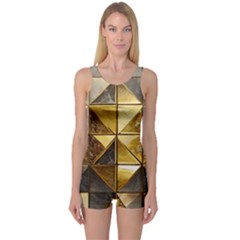 Golden Mosaic Tiles  One Piece Boyleg Swimsuit by essentialimage365