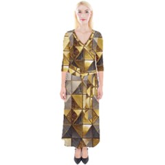 Golden Mosaic Tiles  Quarter Sleeve Wrap Maxi Dress