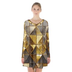 Golden Mosaic Tiles  Long Sleeve Velvet V-neck Dress by essentialimage365