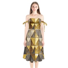 Golden Mosaic Tiles  Shoulder Tie Bardot Midi Dress