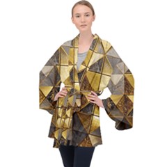 Golden Mosaic Tiles  Long Sleeve Velvet Kimono 