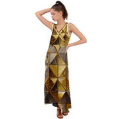 Golden Mosaic Tiles  V-neck Chiffon Maxi Dress by essentialimage365