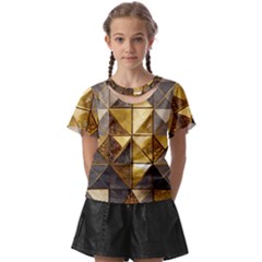 Golden Mosaic Tiles  Kids  Front Cut T-shirt