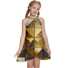 Golden Mosaic Tiles  Kids  Halter Collar Waist Tie Chiffon Dress