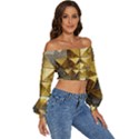 Golden Mosaic Tiles  Long Sleeve Crinkled Weave Crop Top View3