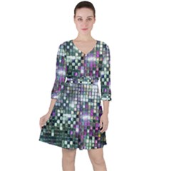 Disco Mosaic Magic Quarter Sleeve Ruffle Waist Dress