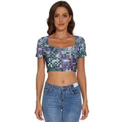 Disco Mosaic Magic Short Sleeve Square Neckline Crop Top 