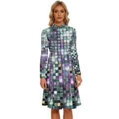 Disco Mosaic Magic Long Sleeve Shirt Collar A-line Dress