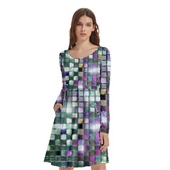 Disco Mosaic Magic Long Sleeve Knee Length Skater Dress With Pockets