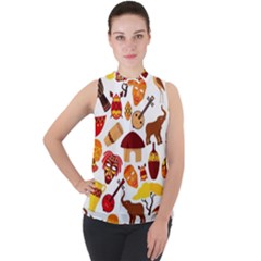 Africa Jungle Ethnic Tribe Travel Seamless Pattern Vector Illustration Mock Neck Chiffon Sleeveless Top