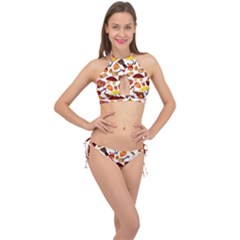 Africa Jungle Ethnic Tribe Travel Seamless Pattern Vector Illustration Cross Front Halter Bikini Set