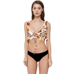 Africa Jungle Ethnic Tribe Travel Seamless Pattern Vector Illustration Low Cut Ruffle Edge Bikini Top