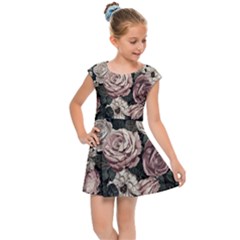 Elegant Seamless Pattern Blush Toned Rustic Flowers Kids  Cap Sleeve Dress