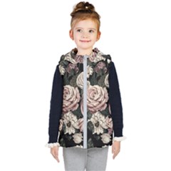 Elegant Seamless Pattern Blush Toned Rustic Flowers Kids  Hooded Puffer Vest