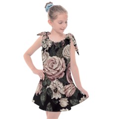 Elegant Seamless Pattern Blush Toned Rustic Flowers Kids  Tie Up Tunic Dress