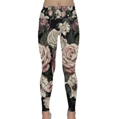 Elegant Seamless Pattern Blush Toned Rustic Flowers Lightweight Velour Classic Yoga Leggings