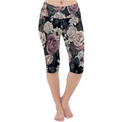 Elegant Seamless Pattern Blush Toned Rustic Flowers Lightweight Velour Cropped Yoga Leggings by Hannah976