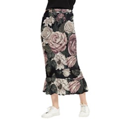 Elegant Seamless Pattern Blush Toned Rustic Flowers Maxi Fishtail Chiffon Skirt by Hannah976