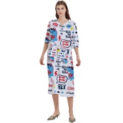 Monster Cool Seamless Pattern Women s Cotton 3/4 Sleeve Night Gown by Hannah976