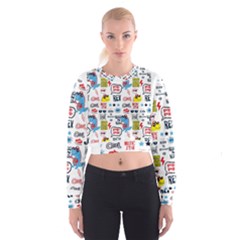 Monster Cool Seamless Pattern Cropped Sweatshirt by Hannah976