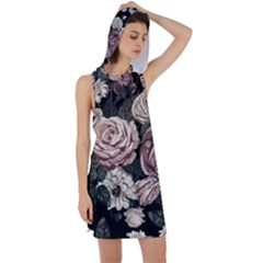 Elegant Seamless Pattern Blush Toned Rustic Flowers Racer Back Hoodie Dress by Hannah976