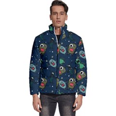 Monster Alien Pattern Seamless Background Men s Puffer Bubble Jacket Coat by Hannah976