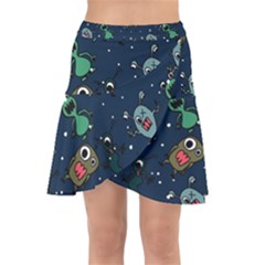 Monster Alien Pattern Seamless Background Wrap Front Skirt