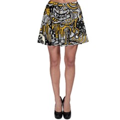 Crazy Abstract Doodle Social Doodle Drawing Style Skater Skirt