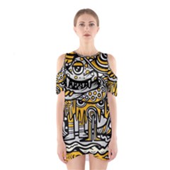 Crazy Abstract Doodle Social Doodle Drawing Style Shoulder Cutout One Piece Dress by Hannah976